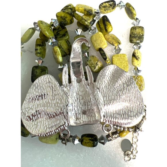 Artisan Double Strand Elephant Necklace Natural Serpentine Jasper Beads Signed - Picture 6 of 12